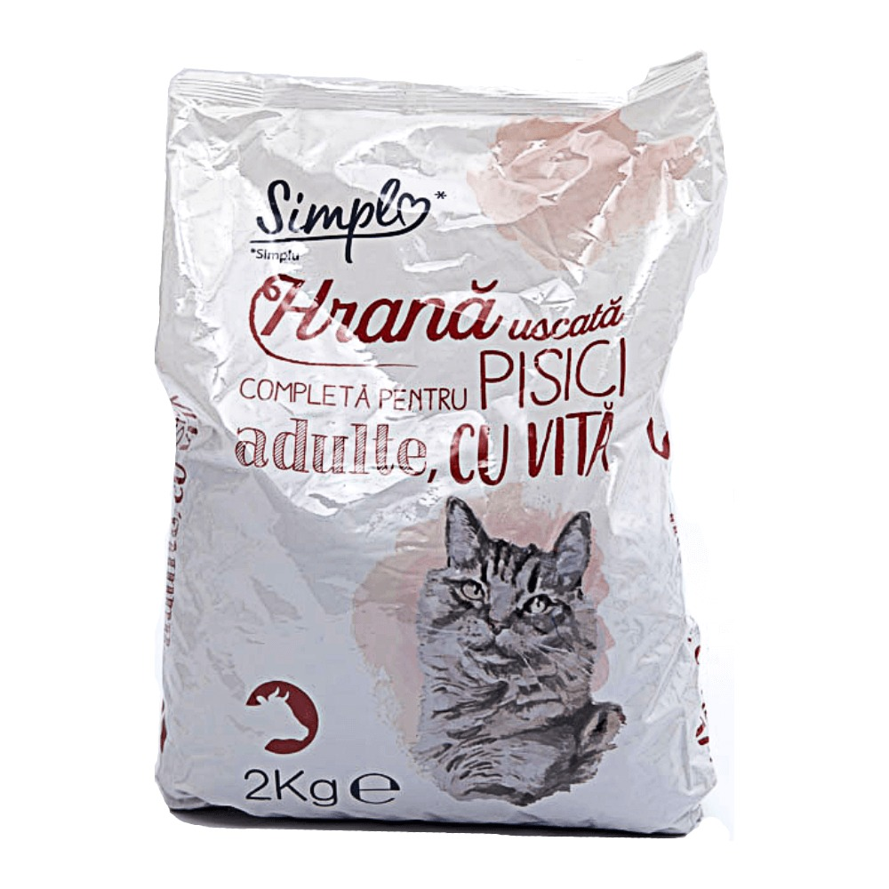 Hrana uscata completa pentru pisici adulte, cu vita, Simpl, 2 kg