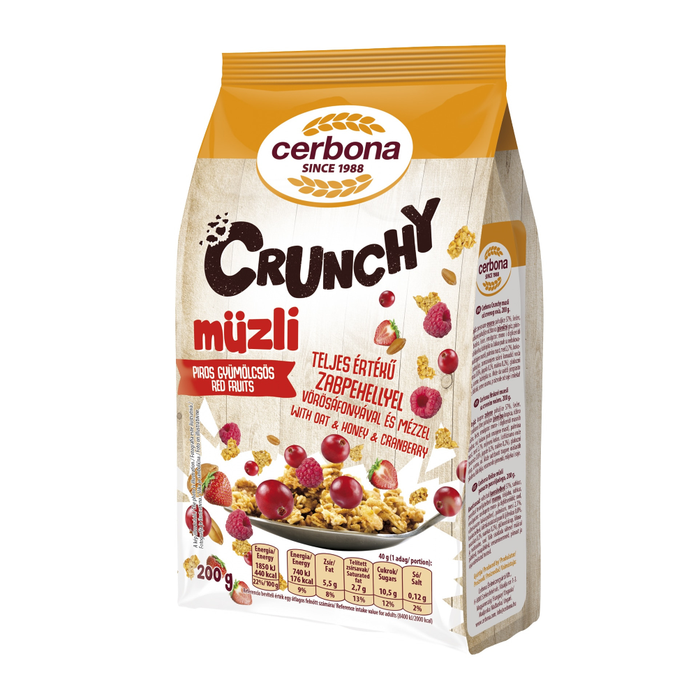Cereale Musli Cerbona Crunchy cu Fructe Rosii, 200 g
