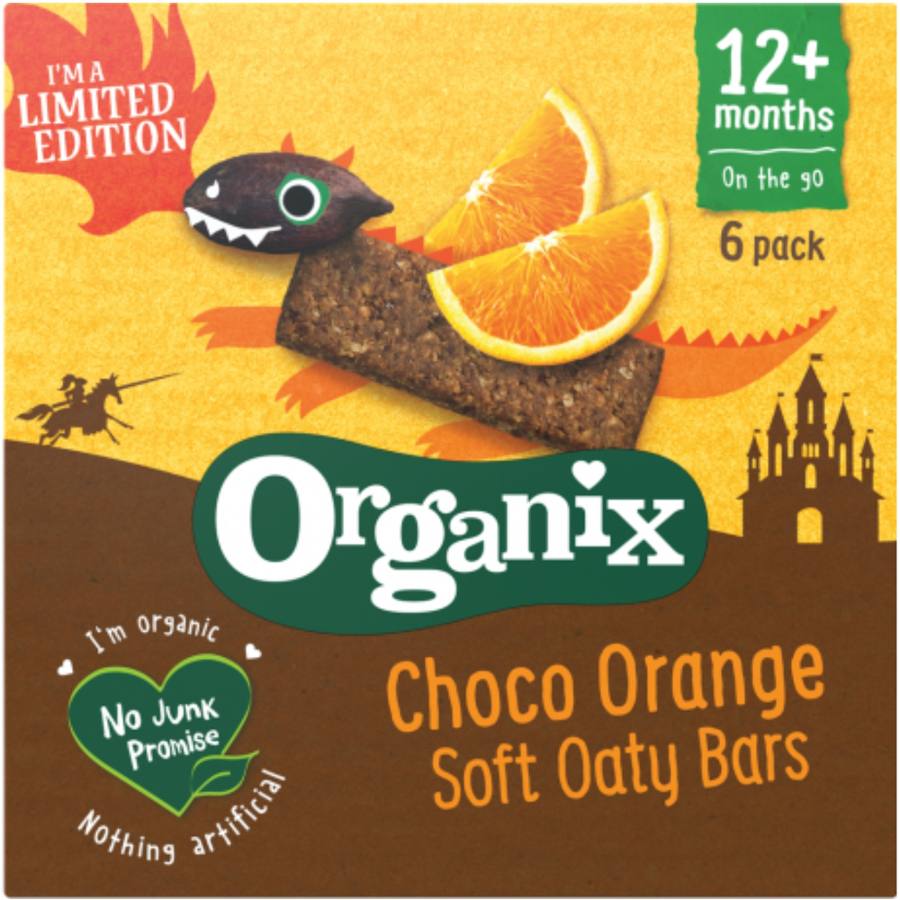 Batoane din ovaz integral cu cacao Organix Bio Choco Orange, +12luni, 6x30g
