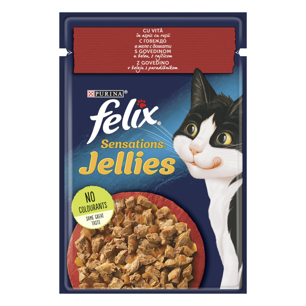 Hrana umeda pentru pisici Felix Sensations Vita cu Rosii in Aspic, 85g