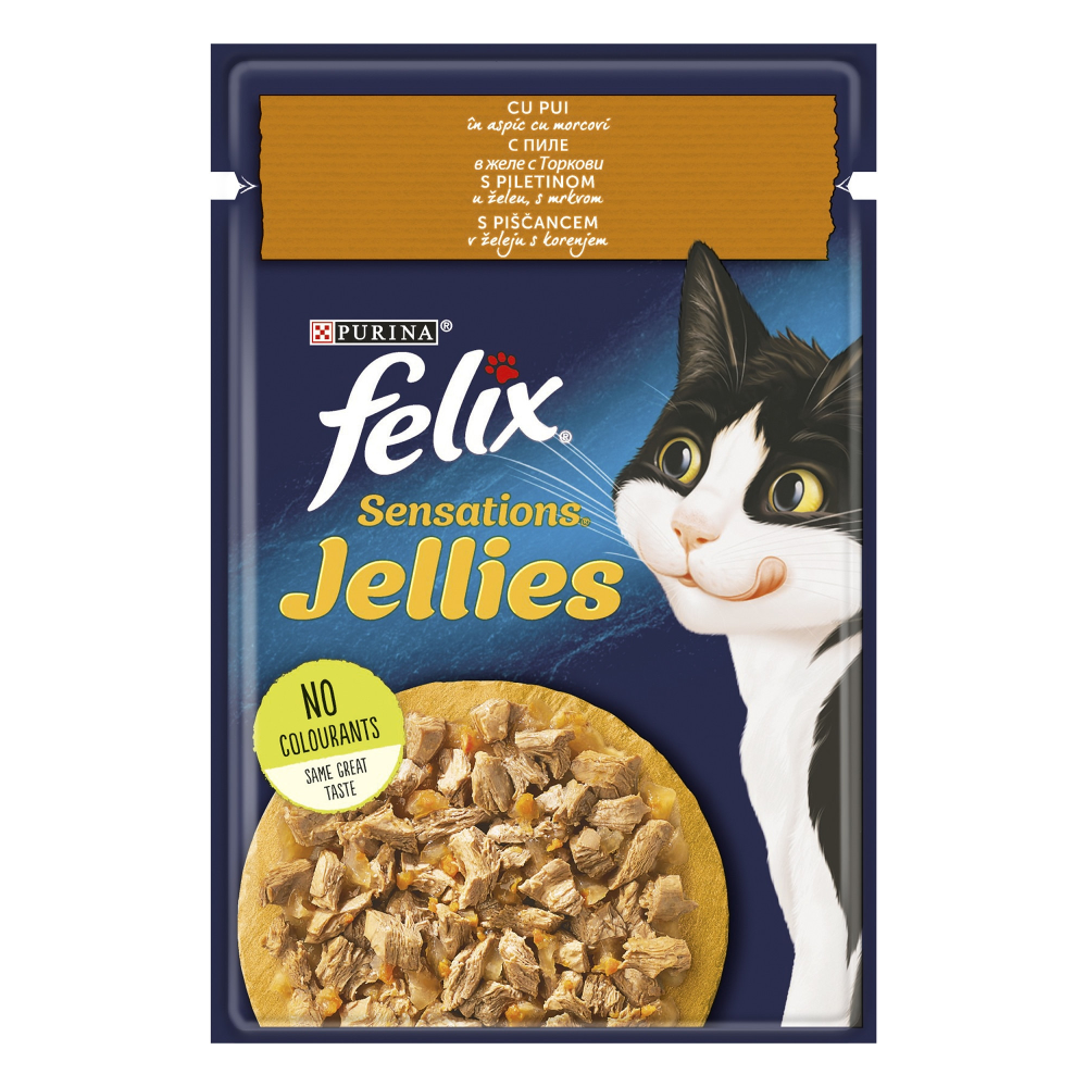 Hrana umeda pentru pisici Felix Sensations Pui cu Morcov in Aspic, 85g