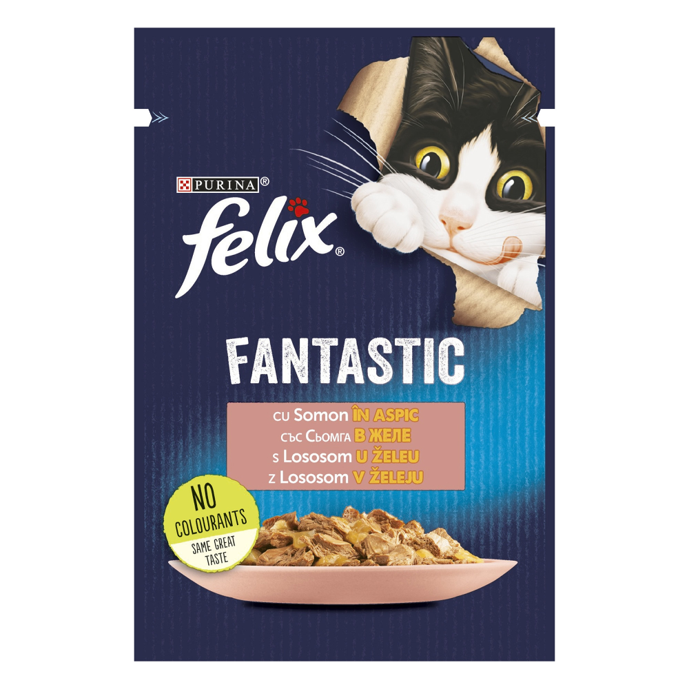 Hrana umeda pentru pisici Felix Fantastic Somon in Aspic, 85g