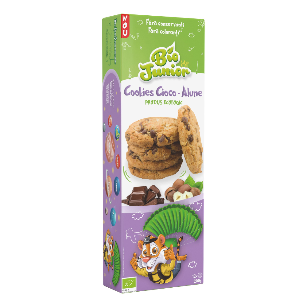 Biscuiti Cookies Bio Junior cu ciocolata si alune, 200g