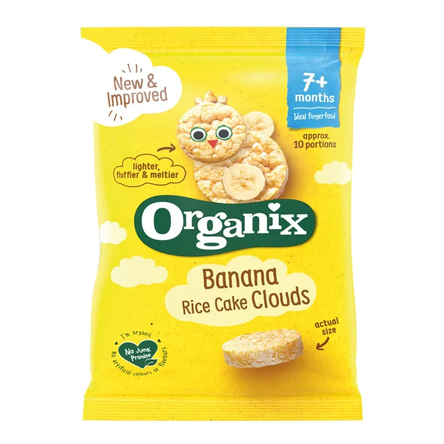 Rondele Organix bio din orez cu banane, +7 luni, 40g