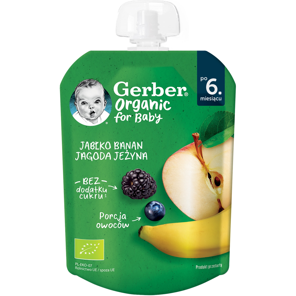 Piure bebe Gerber Organic mere si banane 6+ luni, 80 g