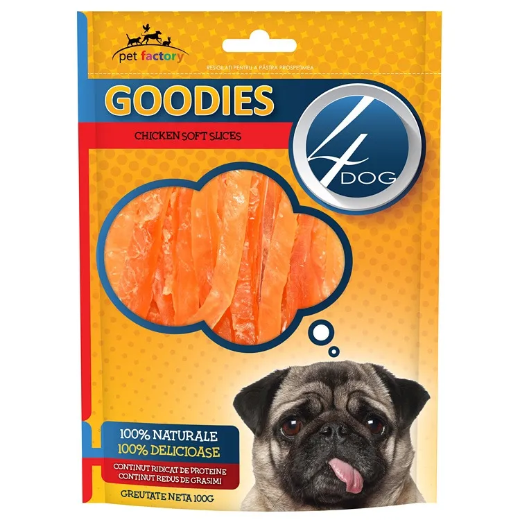 Recompense pentru caini Chicken Soft Slices Goodies 100 gr, 4Dog