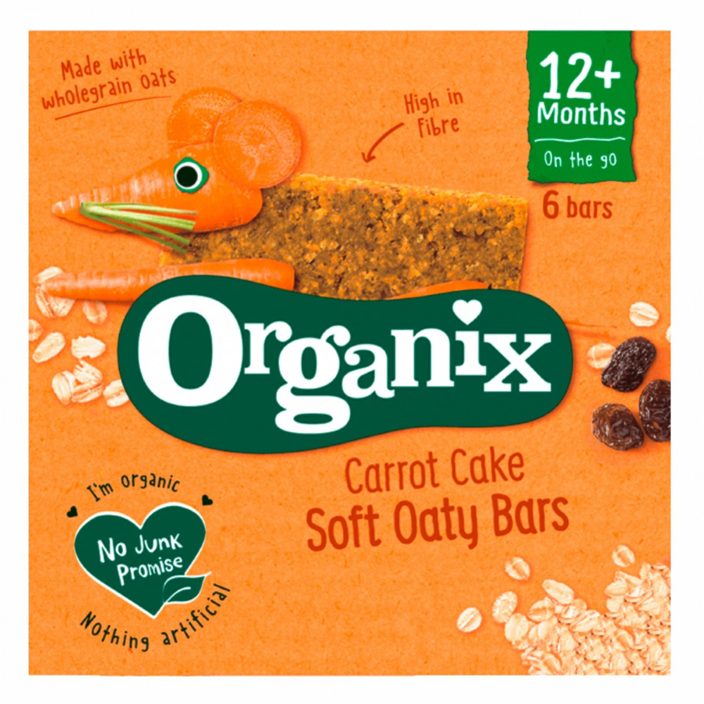 Batoane Bio Organix din ovaz integral cu morcov si mere, 12 luni+, 6 batoane x 23 g