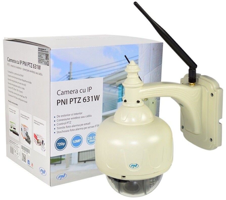 Camera supraveghere video PNI 631W dome cu IP de exterior cu PTZ si conectare wireless sau cablu, contine slot microSD