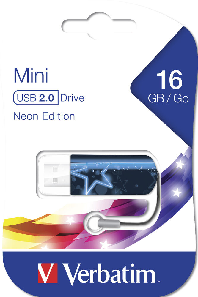 Verbatim Mini Usb Drive Neon Edition Blue 16Gb