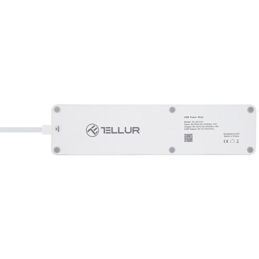 Prelungitor smart TLL331031 Tellur Wireless, 3 Prize, 4 x USB, 2200W, 10A, Cablu 1.8m, Alb