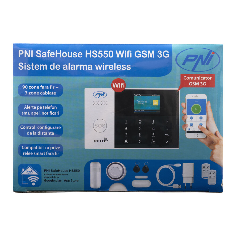 Sistem de alarma wireless PNI SafeHouse HS550 Wifi GSM 3G cu monitorizare si alerta prin Internet,SMS, apel vocal