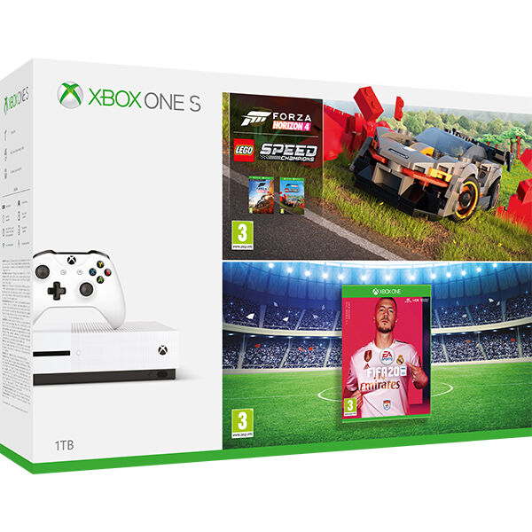 Consola Microsoft Xbox One S 1Tb, alb + joc FIFA 20 + joc Forza Horizon 4 + LEGO Speed Champions DLC (coduri download)