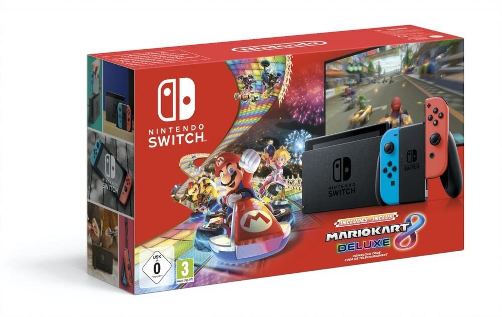 Nintendo Switch Console (With Neon Red & Neon Blue Joy-Cons) Had & Mario Kart 8 Deluxe - Gdg