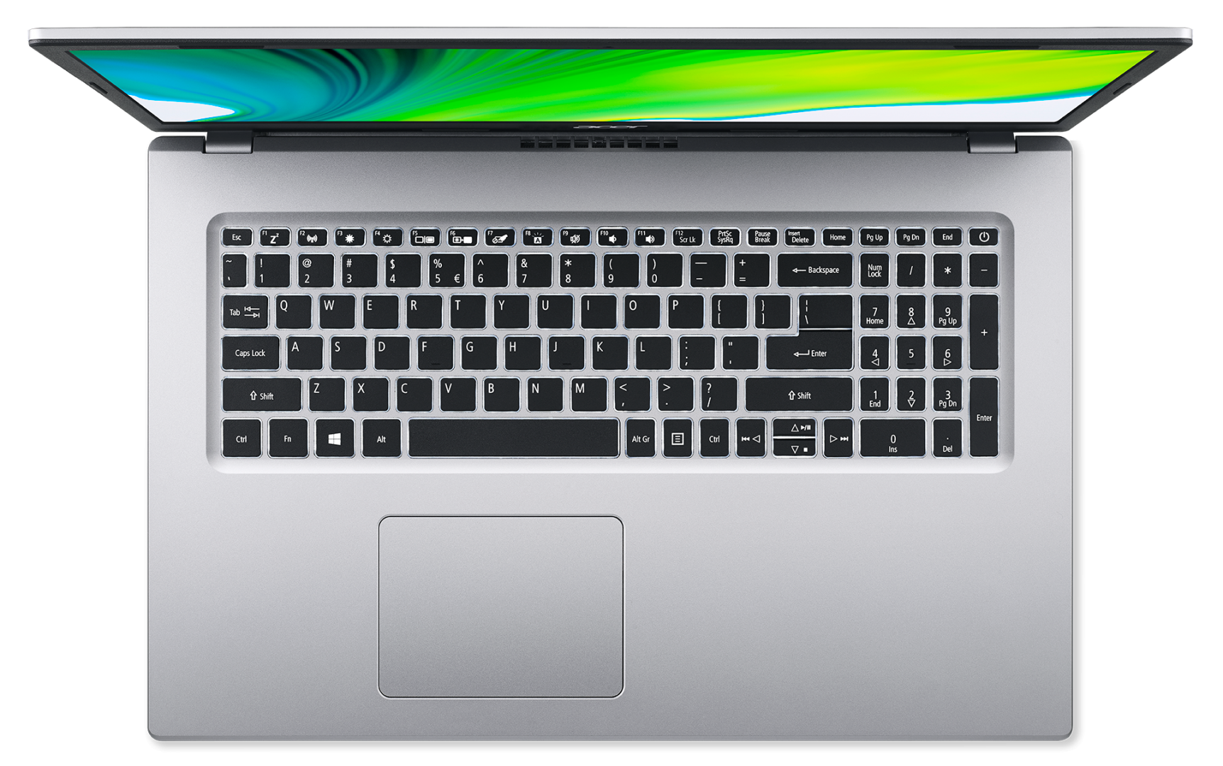 Laptop Acer Aspire A517-52-720S, procesor Intel Core i7-1165G7 pana 2.8 GHz, ecran 17.3 Full HD, 16 GB DDR4, 1 TB HDD + 256 GB SSD, Intel Iris Xe Graphics, Windows 10 Pro, Silver