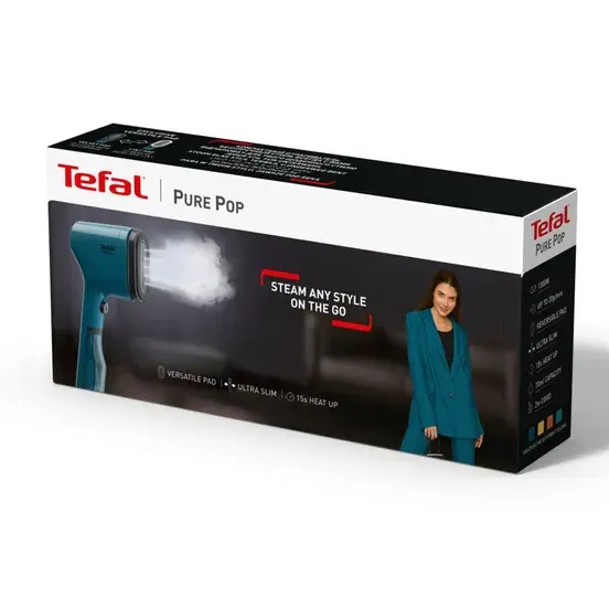 Aparat de calcat cu abur Tefal Pure Pop Garment DT2020E1, 1300 W, recipient apa 70 ml, autonomie 4 minute, Albastru