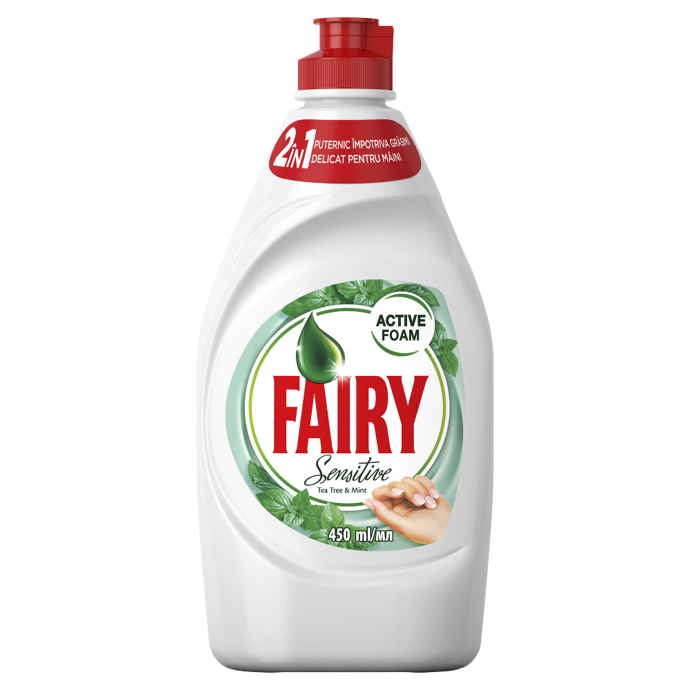 Detergent de vase Fairy Sensitive Teatree & Mint, 450 ml