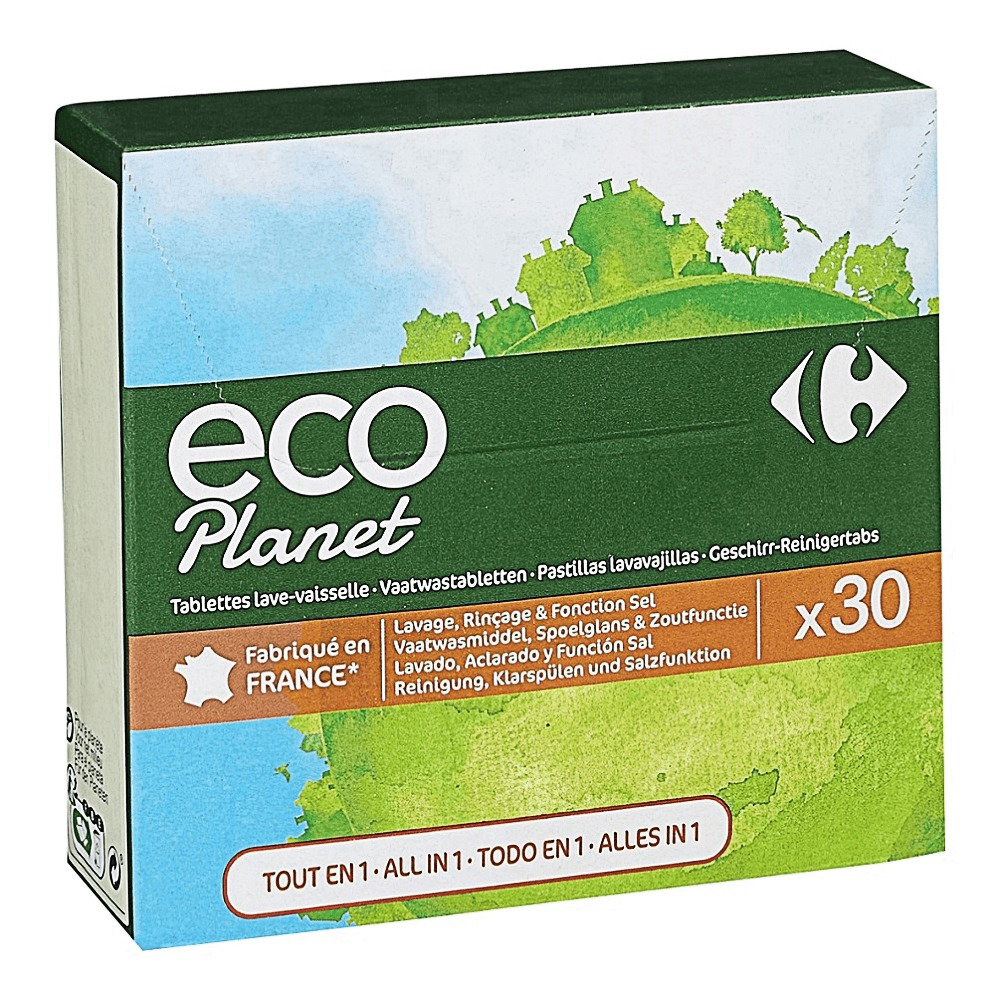 Detergent tablete pentru spalarea vaselor, Carrefour Eco Planet, 30 bucati