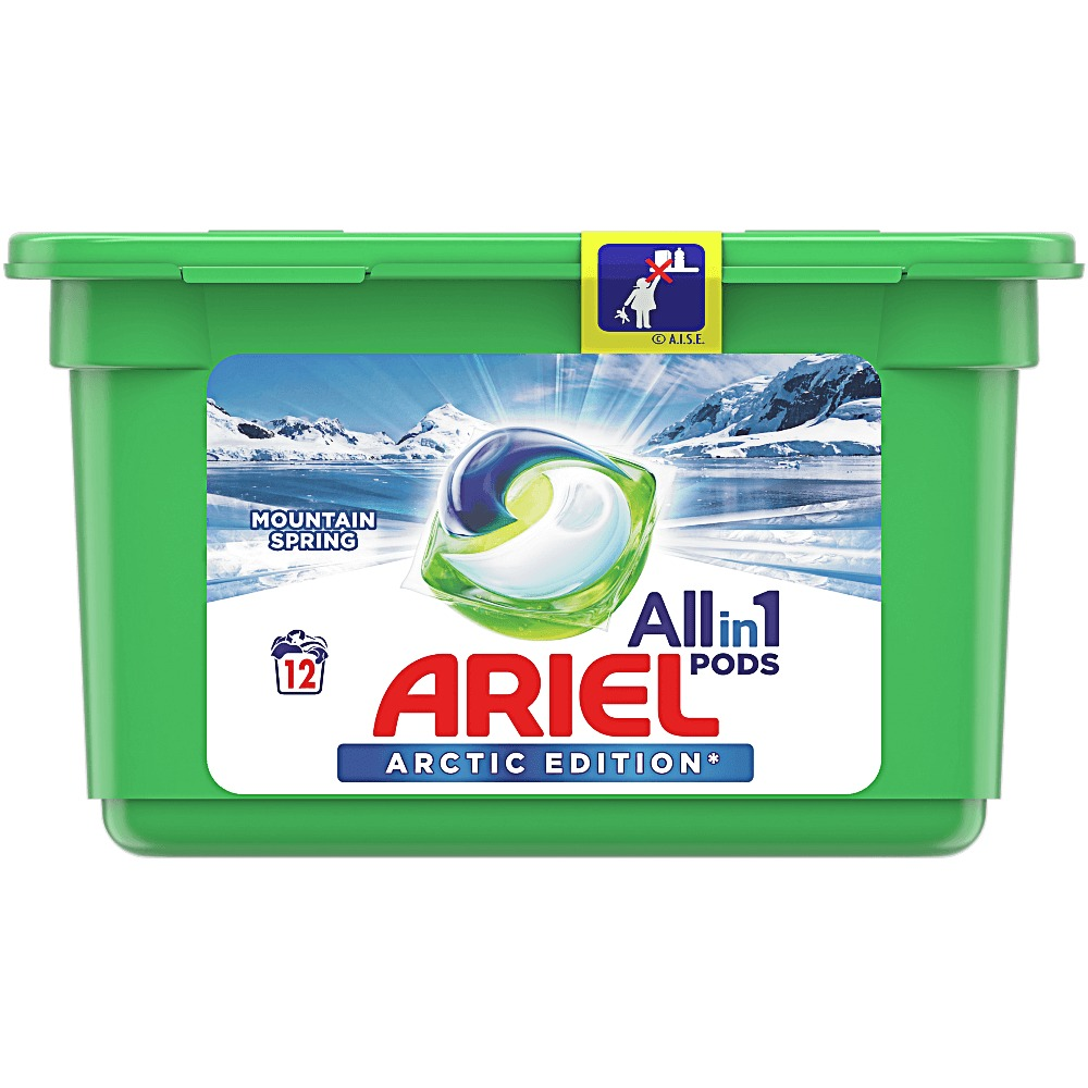 Detergent automat capsule, Ariel All in One PODS Mountain Spring Arctic Edition, 12 spalari, 12 bucati