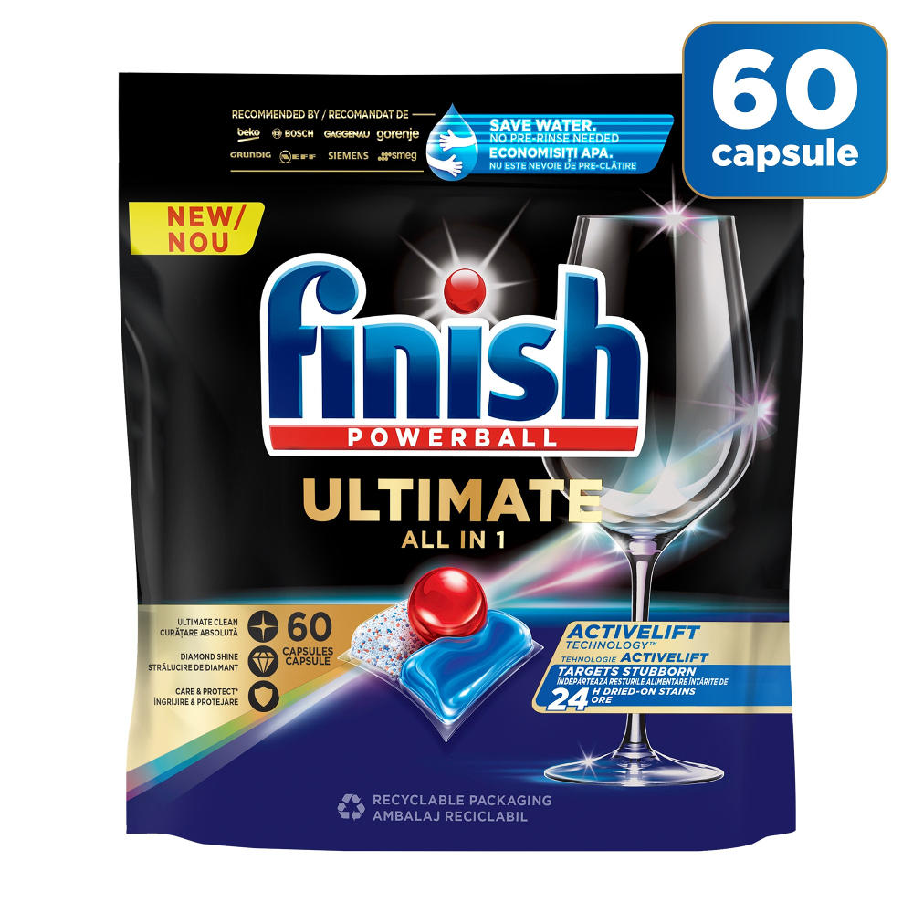 Detergent Finish Ultimate All in 1 capsule pentru masina de spalat vase, 60 spalari