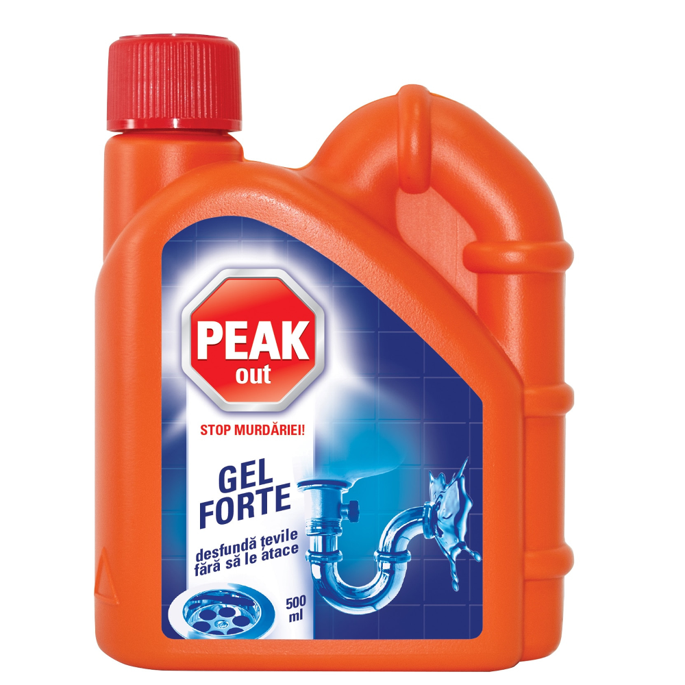 Detergent gel Peak Out Forte pentru desfundat tevi, 500 ml