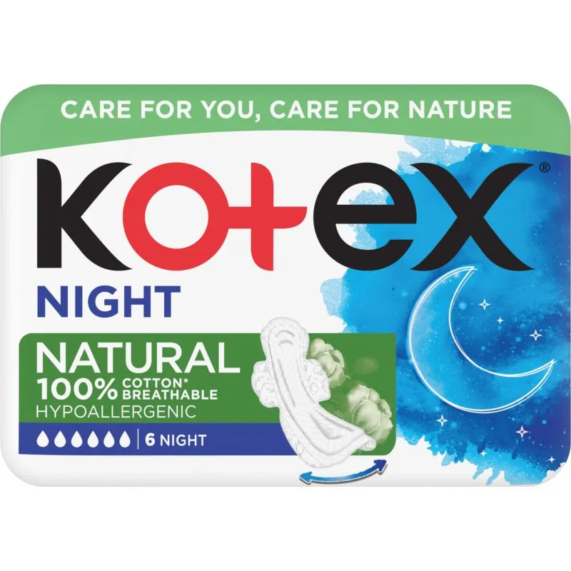 Absorbante Kotex Natural Night, 6 buc