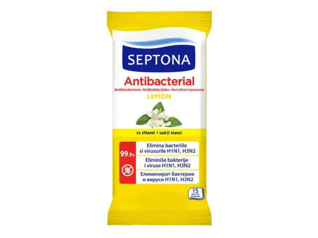 Servetele antibacteriene Septona, cu lamaie, 15 bucati