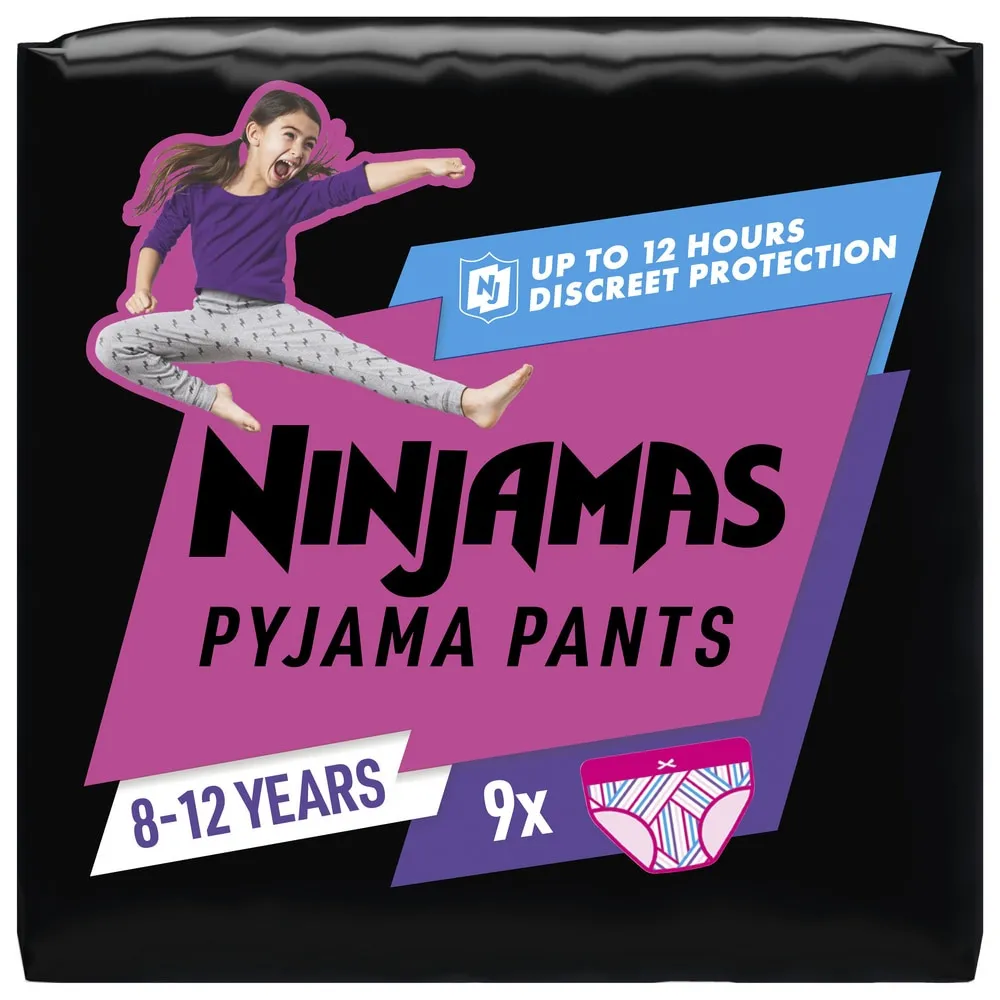 Scutece-chilotel pentru noapte Ninjamas pentru fetite, 8-12 ani, 27-43 kg, 9 buc