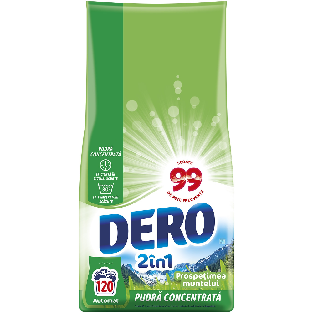 Detergent de rufe pudra Dero 2in1 Prospetimea Muntelui, 9 kg, 120 spalari