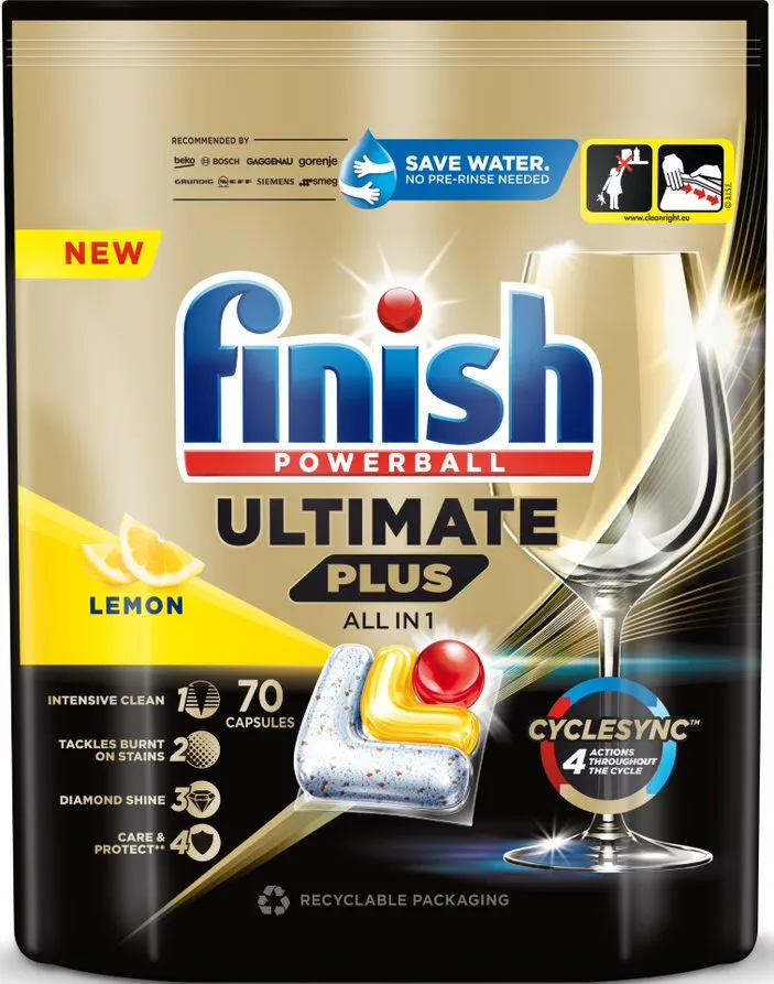 Detergent capsule pentru masina de spalat vase Finish Ultimate Plus Lemon, 70 spalari