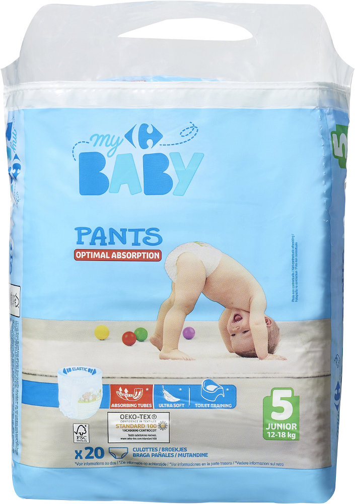 Scutece bebe Carrefour Baby Pants nr 5, 12-18 kg, 20 buc