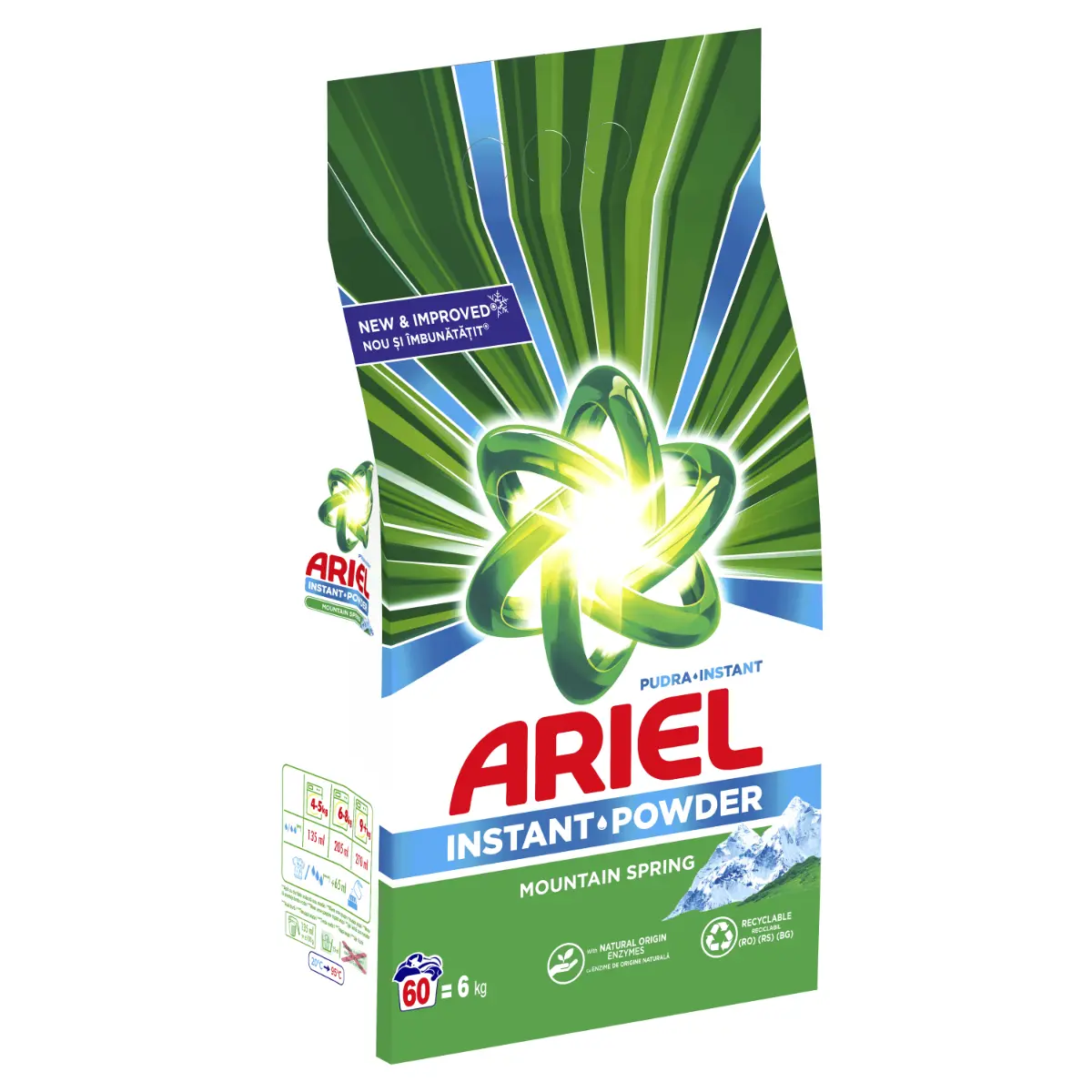 Detergent automat pudra Ariel Mountain Spring 60 spalari, 6 kg