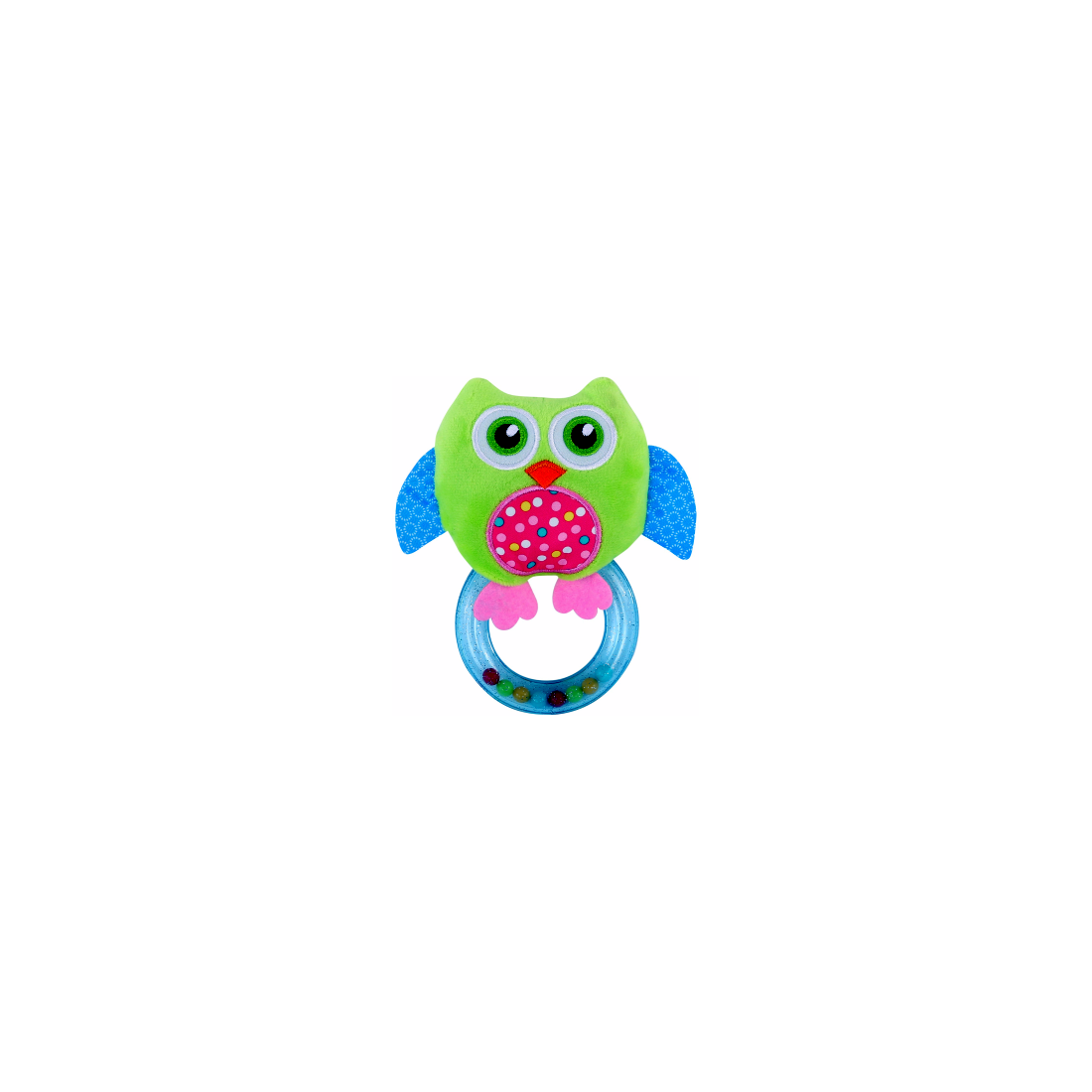 Jucarie zornaitoare din plus, Owl, 18,5 cm, cu inel, Green, Lorelli