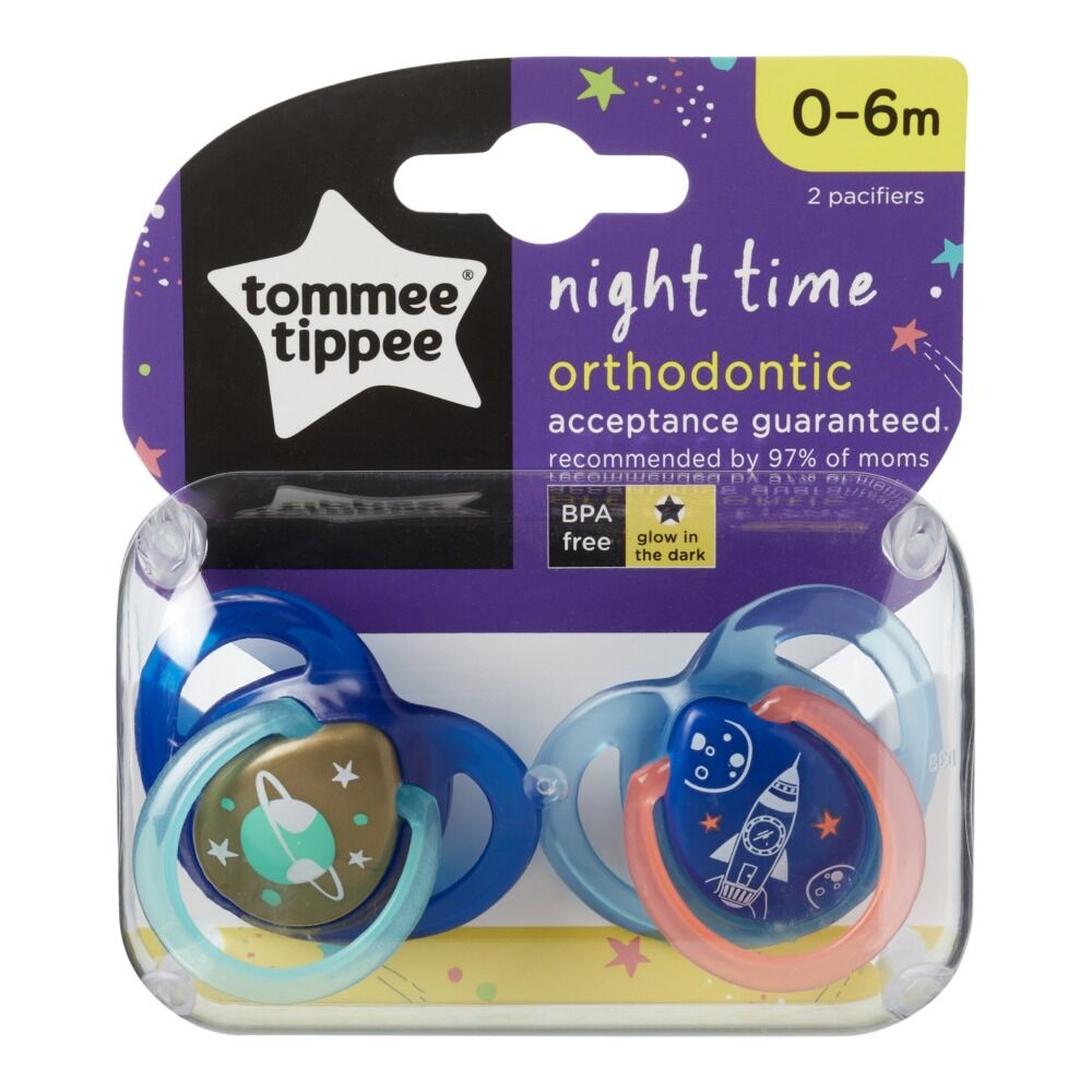 Suzeta Ortodontica de Noapte, Tommee Tippee, 2buc, 0-6 luni, Racheta Albastra