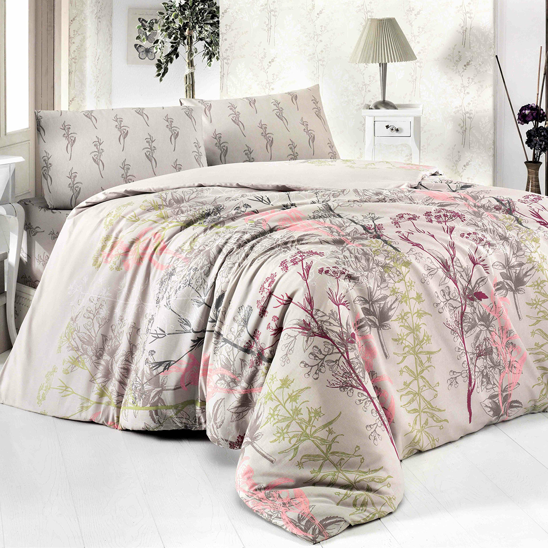 Lenjerie Home Berry 2 persoane, 200x220 cm, Floral