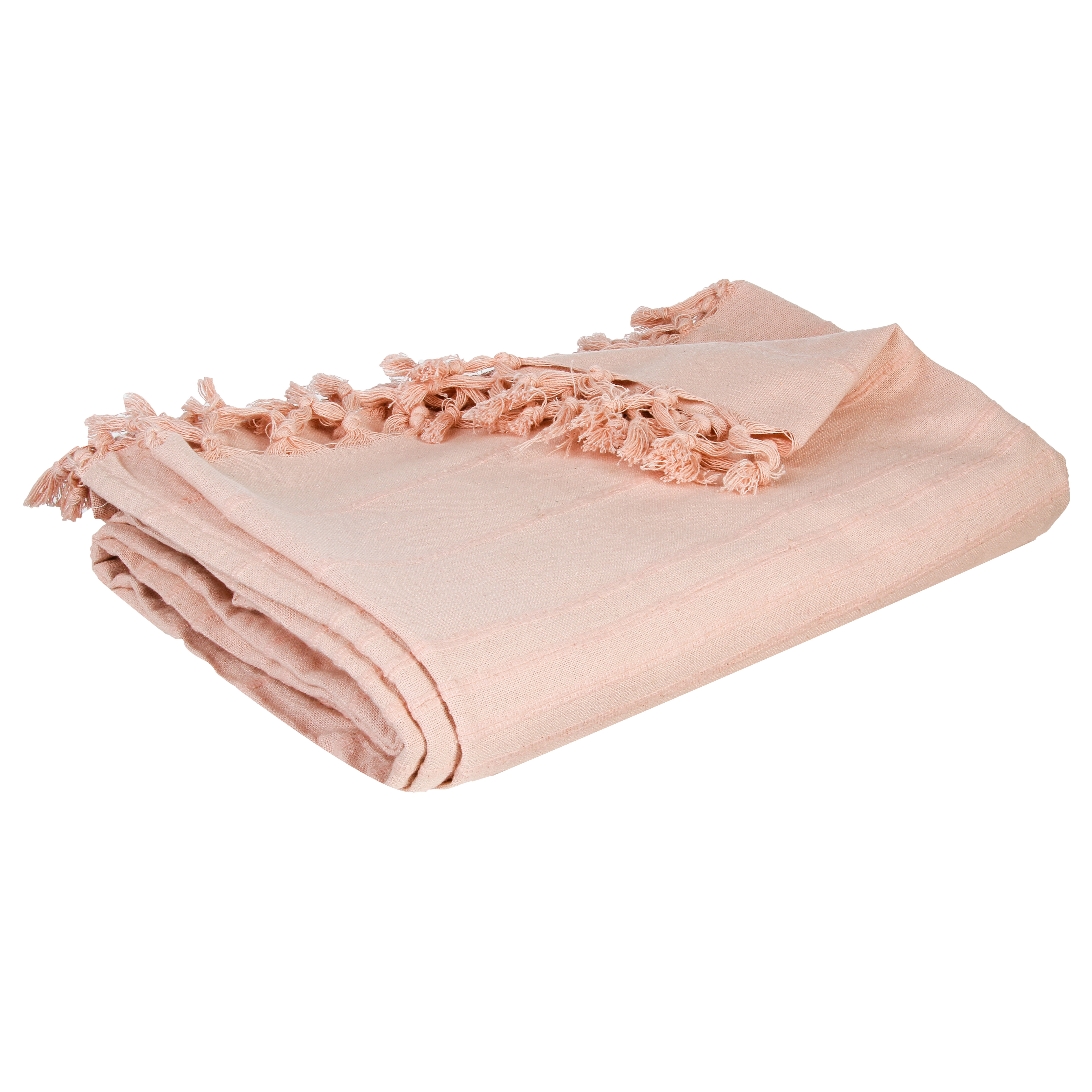 Patura cu franjuri, roz 160X220 cm, bumbac