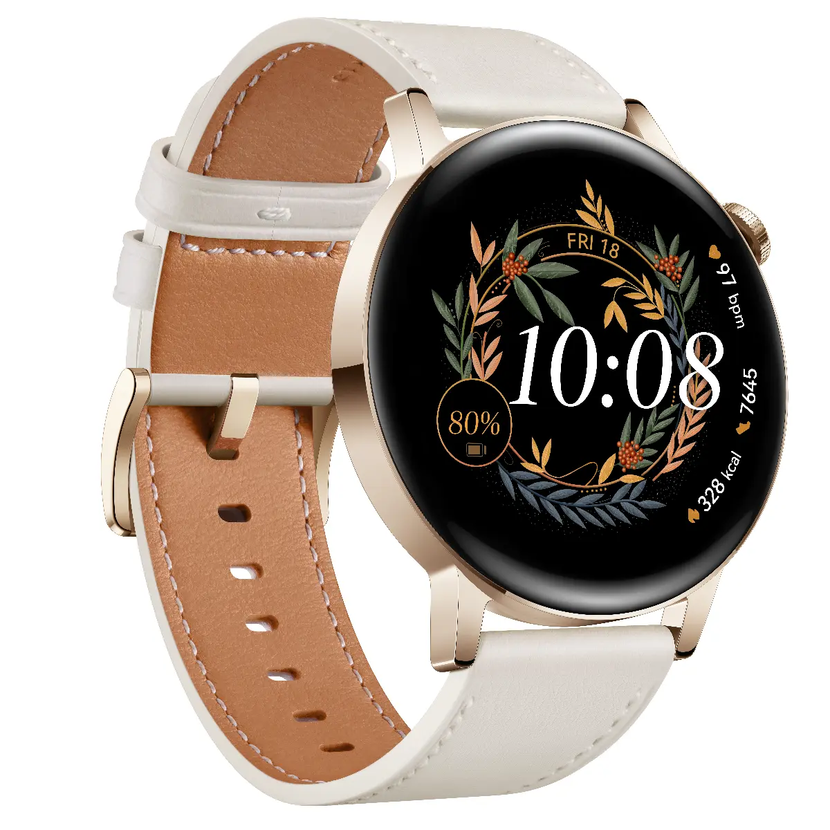 Smartwatch Huawei GT 3 Milo-B19T,  Light Gold/ White Leather Strap