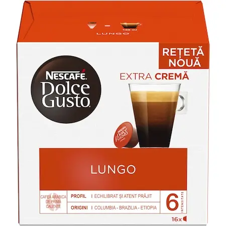 Capsule cafea Nescafe Dolce Gusto Lungo, 16 capsule cafea, 16 bauturi, 104g