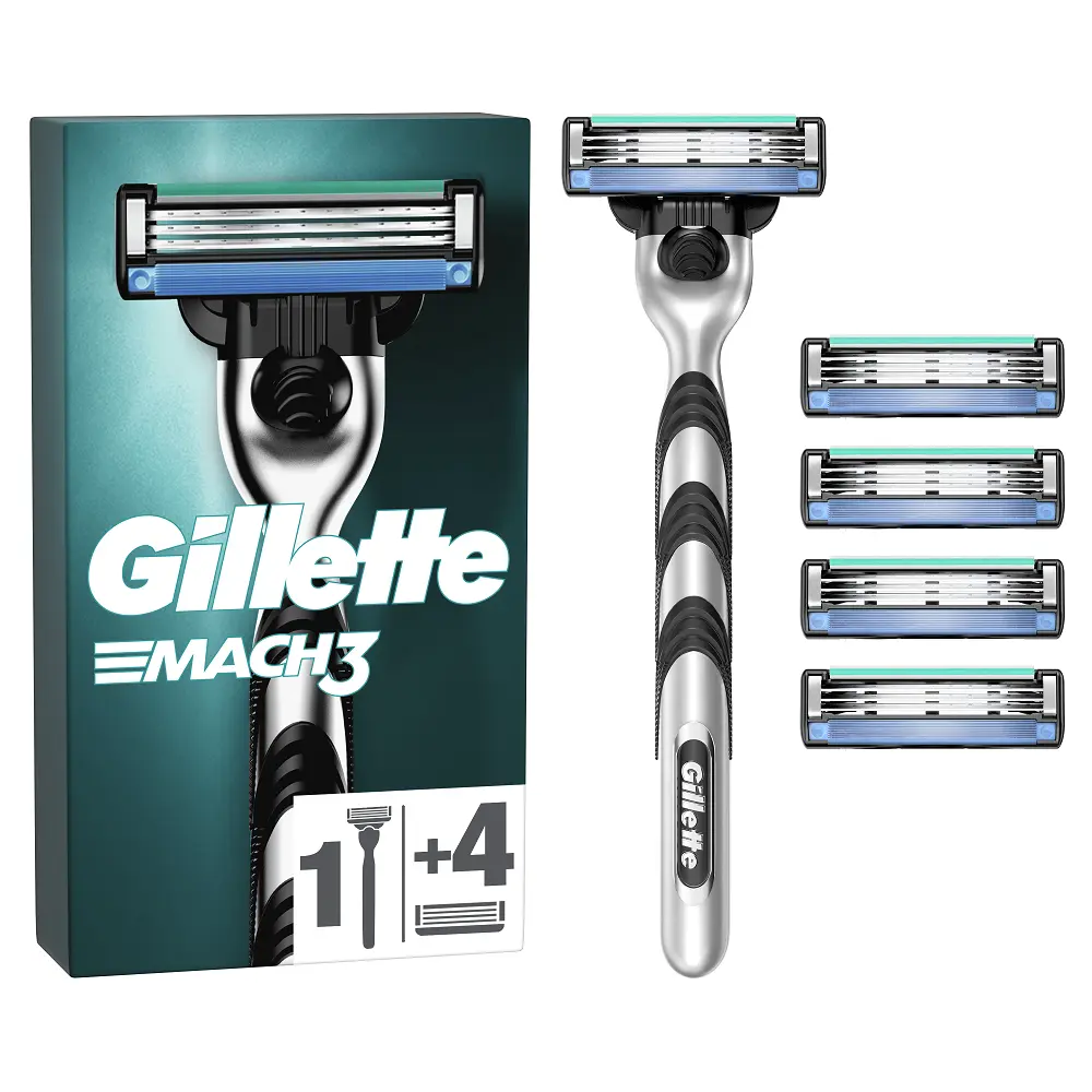 Pachet rezerve aparat de ras Gillette Mach3 Manual 4buc + Aparat de ras gratis