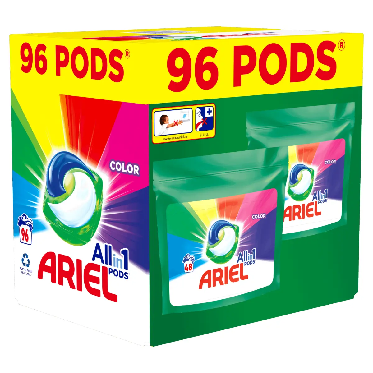 Detergent de rufe capsule Ariel All in One PODS Color, 2x 48, 96 spalari