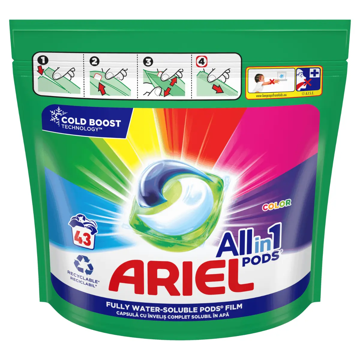 Detergent de rufe capsule Ariel All in One PODS Color, 43 spalari
