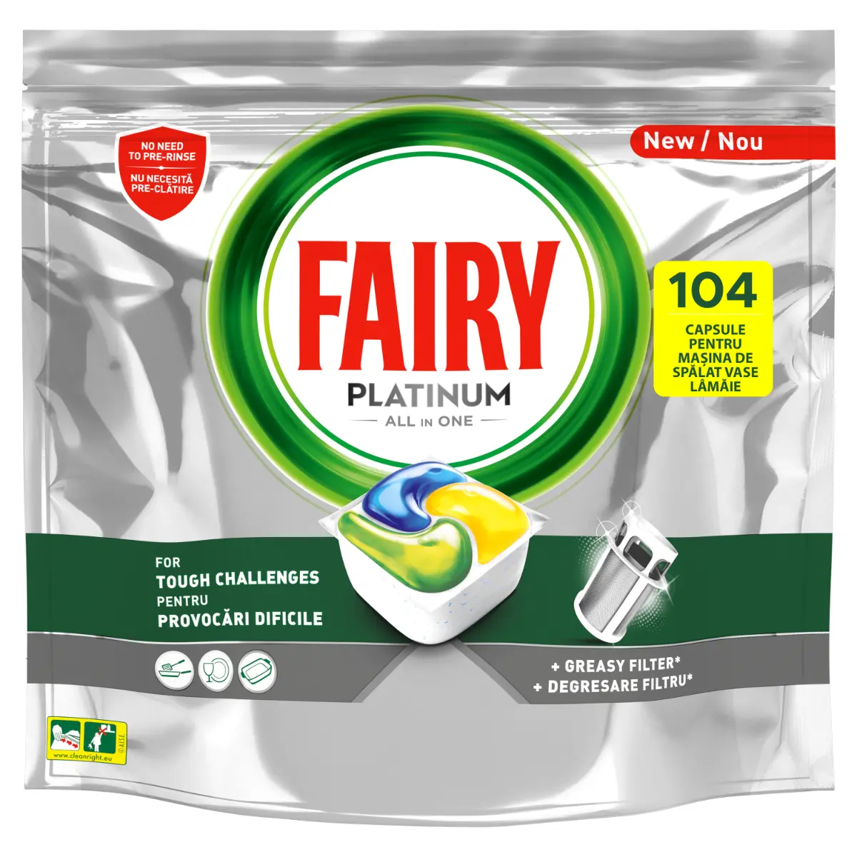 Detergent pentru masina de spalat vase Fairy Platinum All in One, 104 spalari