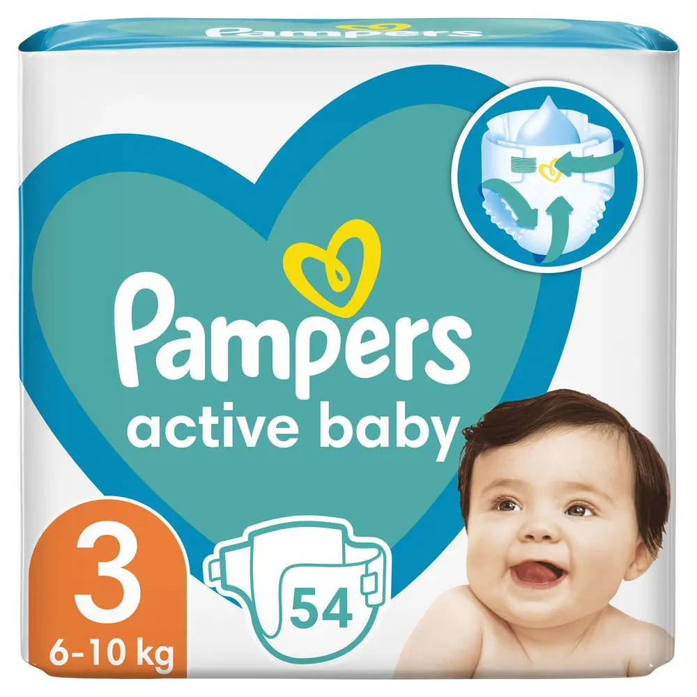 Scutece Pampers Active Baby, marimea 3, 6-10 kg, 54 buc