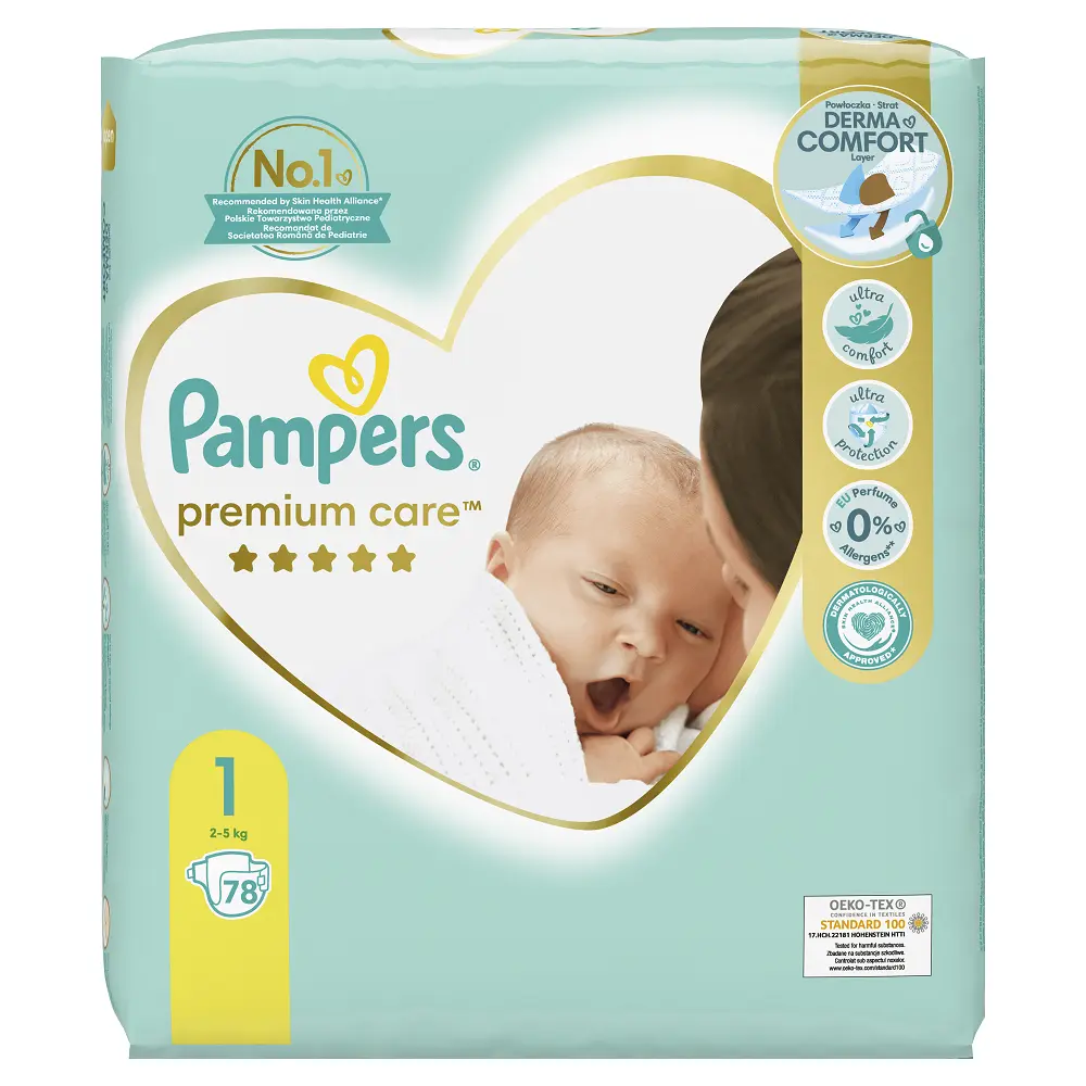 Scutece Pampers Premium Care, nr.1, nou nascut, 2-5kg, 78 bucati