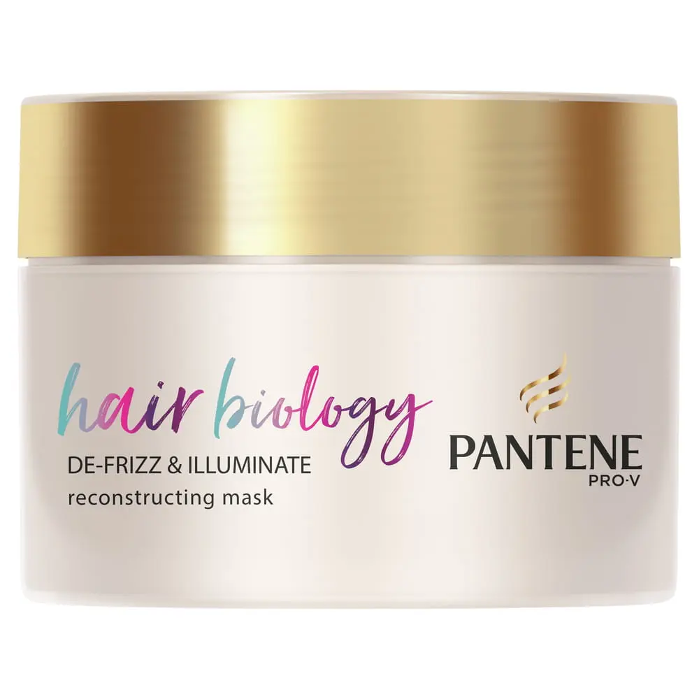Masca de par Pantene Pro-V Hair Biology De-frizz & Illuminate pentru par electrizat sau uscat, 160 ml