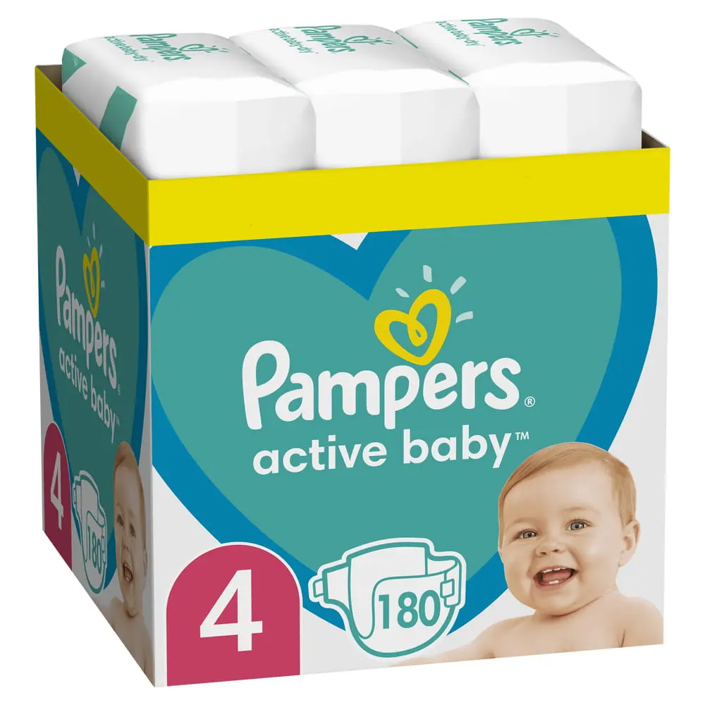 Scutece Pampers Active Baby XXL Box, Marimea 4, 9 -14 kg, 180 buc
