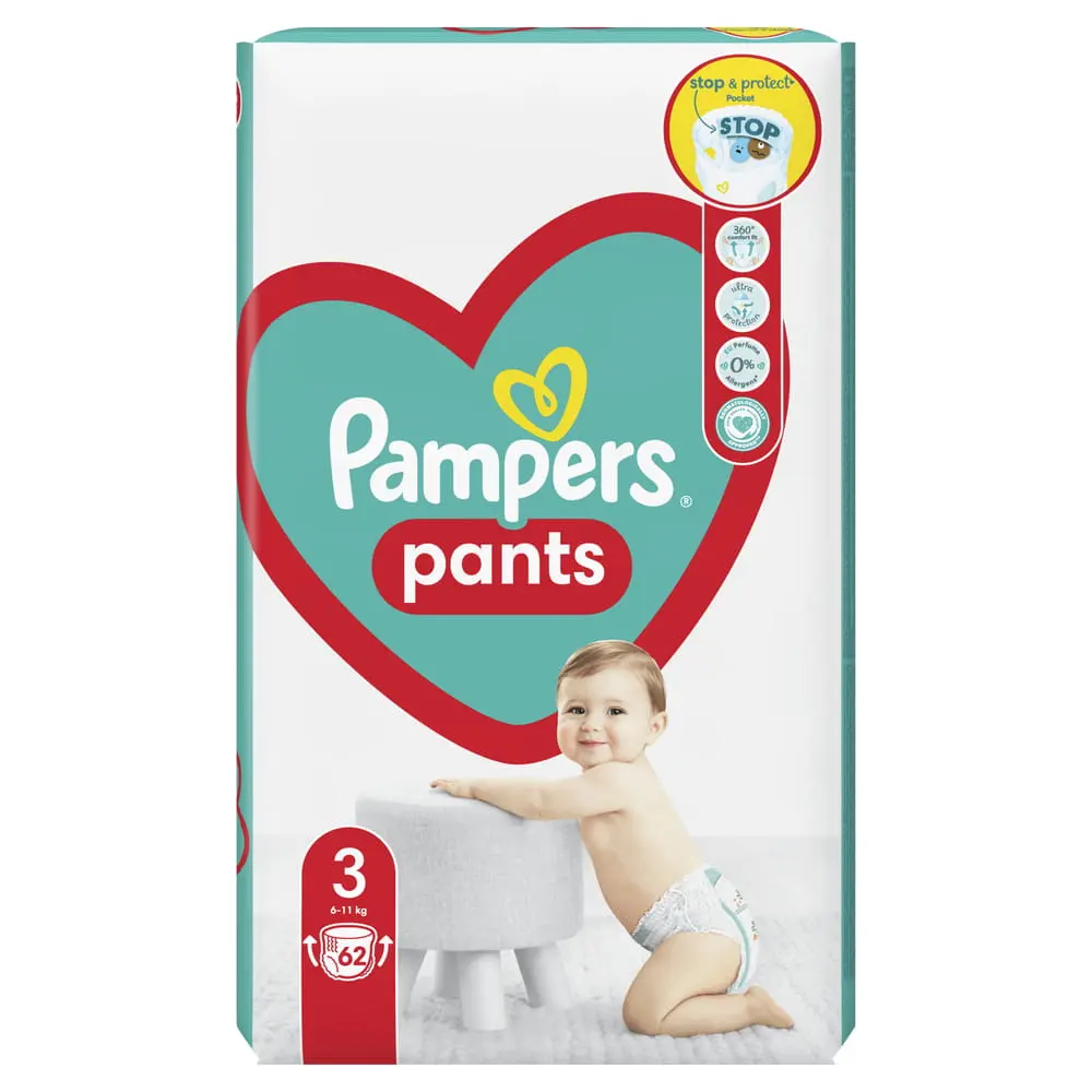 Scutece chilotel Pampers Pants Jumbo Pack Marimea 3, 6-11 kg, 62 bucati