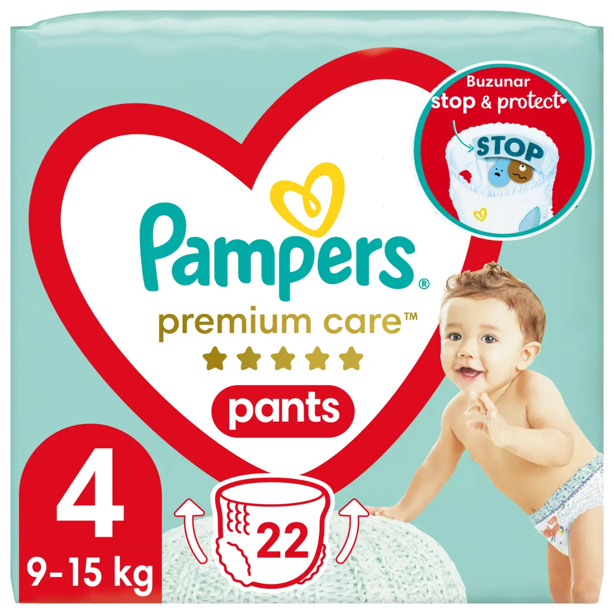 Scutece chilotel Pampers Premium Care Pants Marimea 4, 9-15 kg, 22 buc