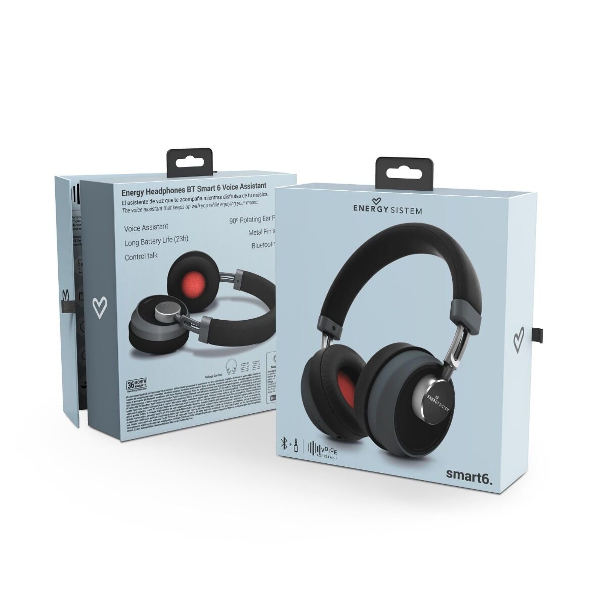 Casti audio over ear Energy Sistem Smart 6 Voice Assistent ENS446452, Bluetooth, Microfon, Negru