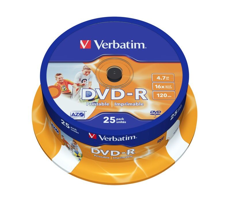 DVD-R Verbatim, 4.7 GB, 16x, 25 bucati/bulk, printabile