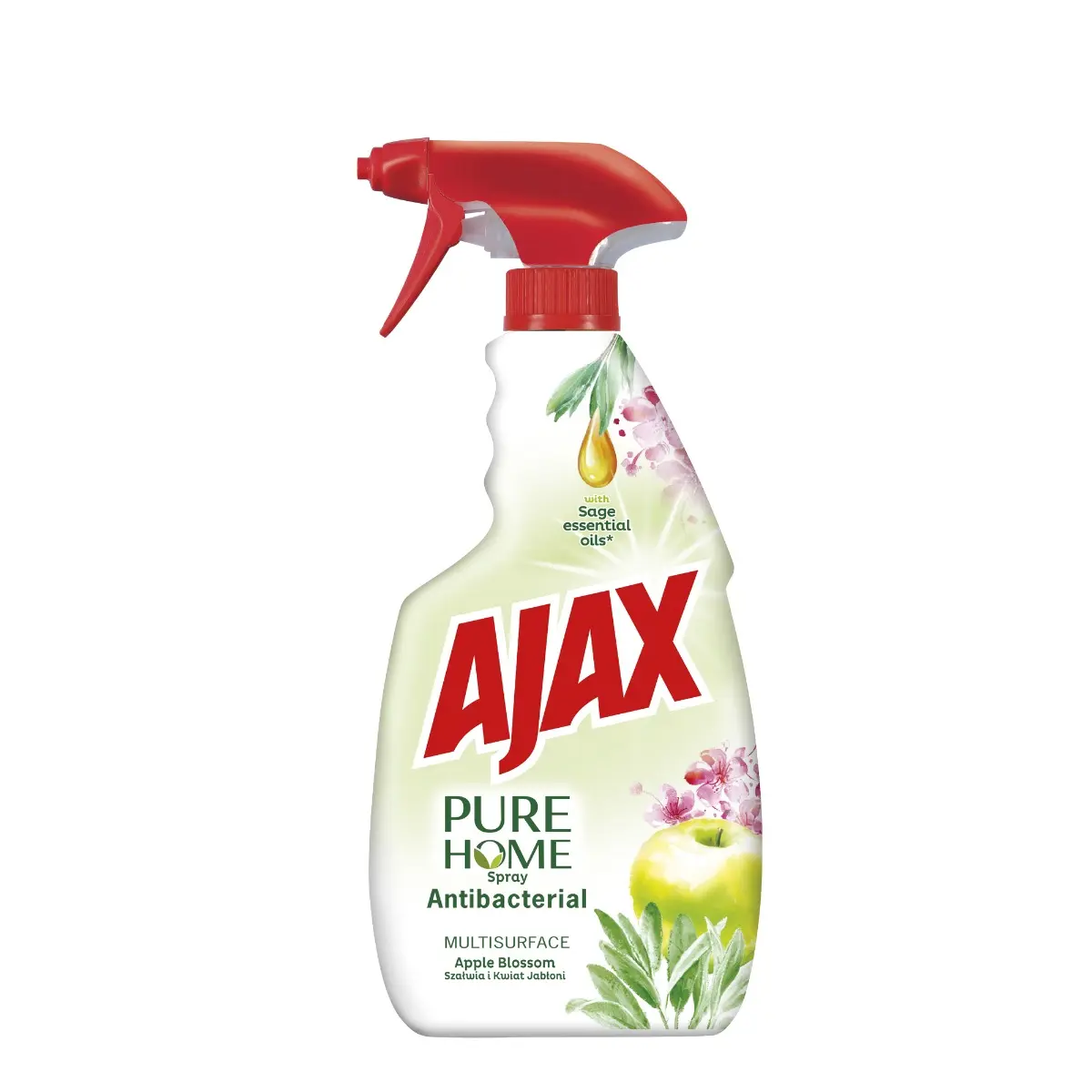 Detergent Ajax Pure Home Antibacterial, dezinfectant multisuprafete, Apple Blossom, 500 ml